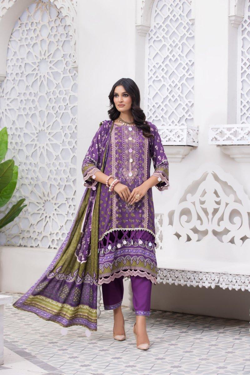 3 PCS UNSTITCHED-DIGITAL PRINTED EMBROIDERED VISCOSE SUIT - Jacquard Clothing