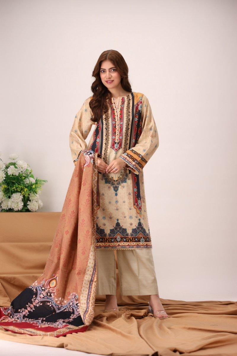 3 Piece Unstitched Beige Khaddar - Jacquard Clothing