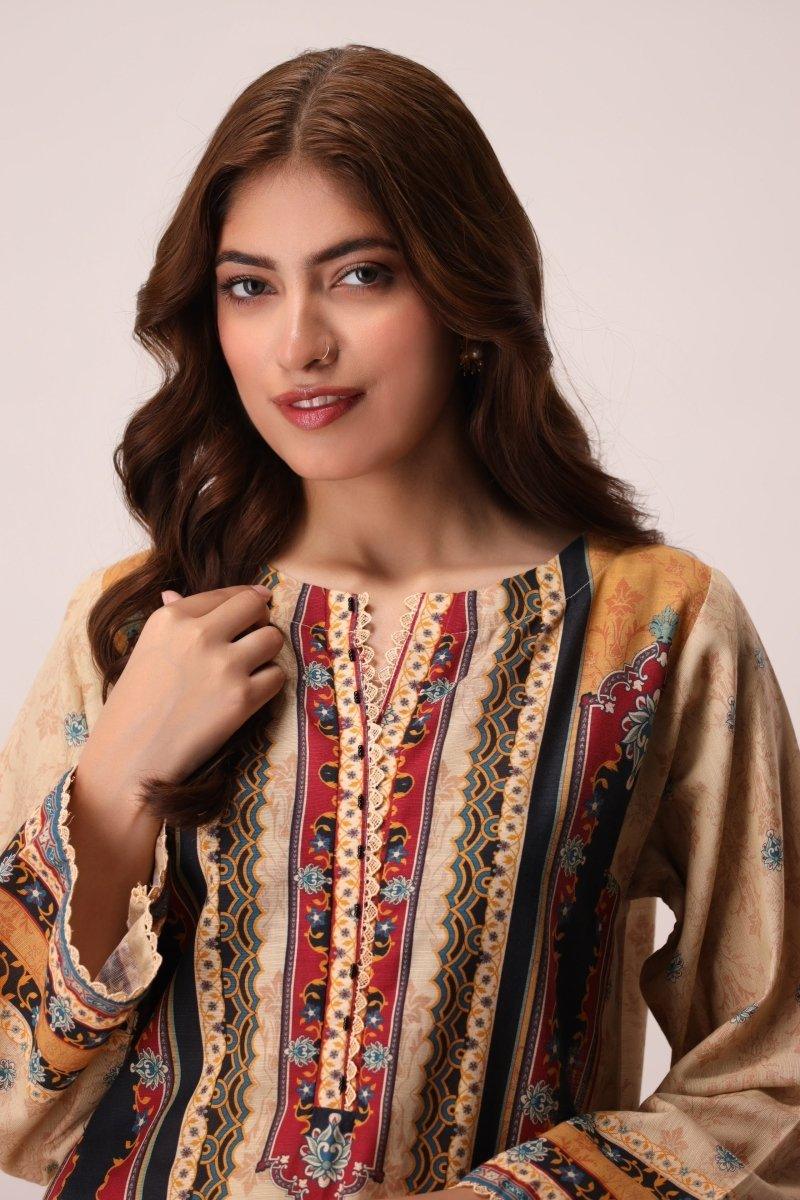 3 Piece Unstitched Beige Khaddar - Jacquard Clothing