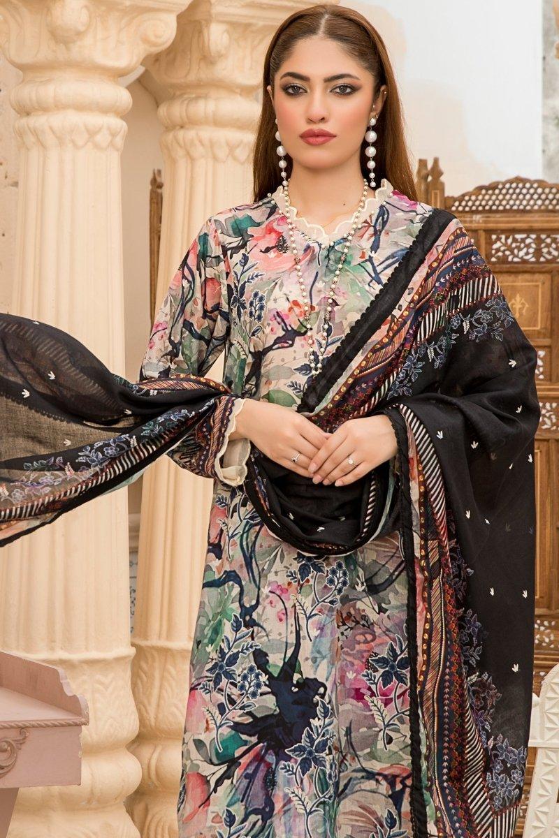 3 Piece Unstitched Beige Lawn - Jacquard Clothing