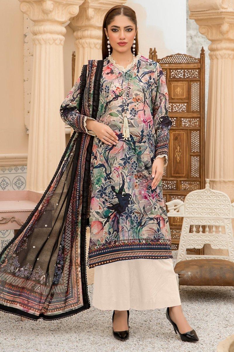 3 Piece Unstitched Beige Lawn - Jacquard Clothing