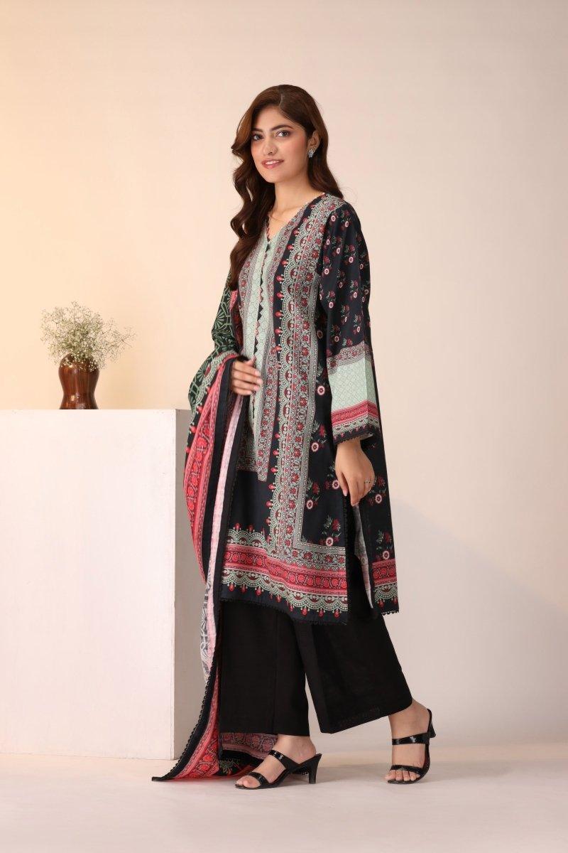 3 Piece Unstitched Black Khaddar - Jacquard Clothing