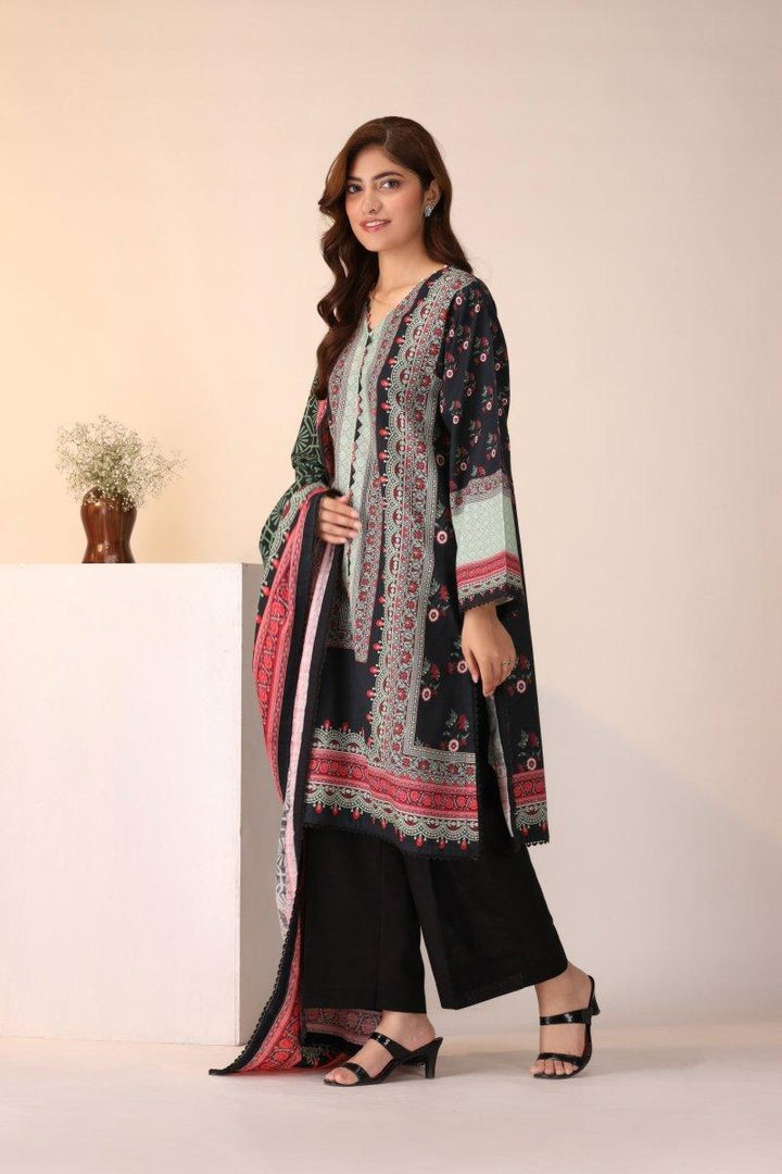 3 Piece Unstitched Black Khaddar - Jacquard Clothing