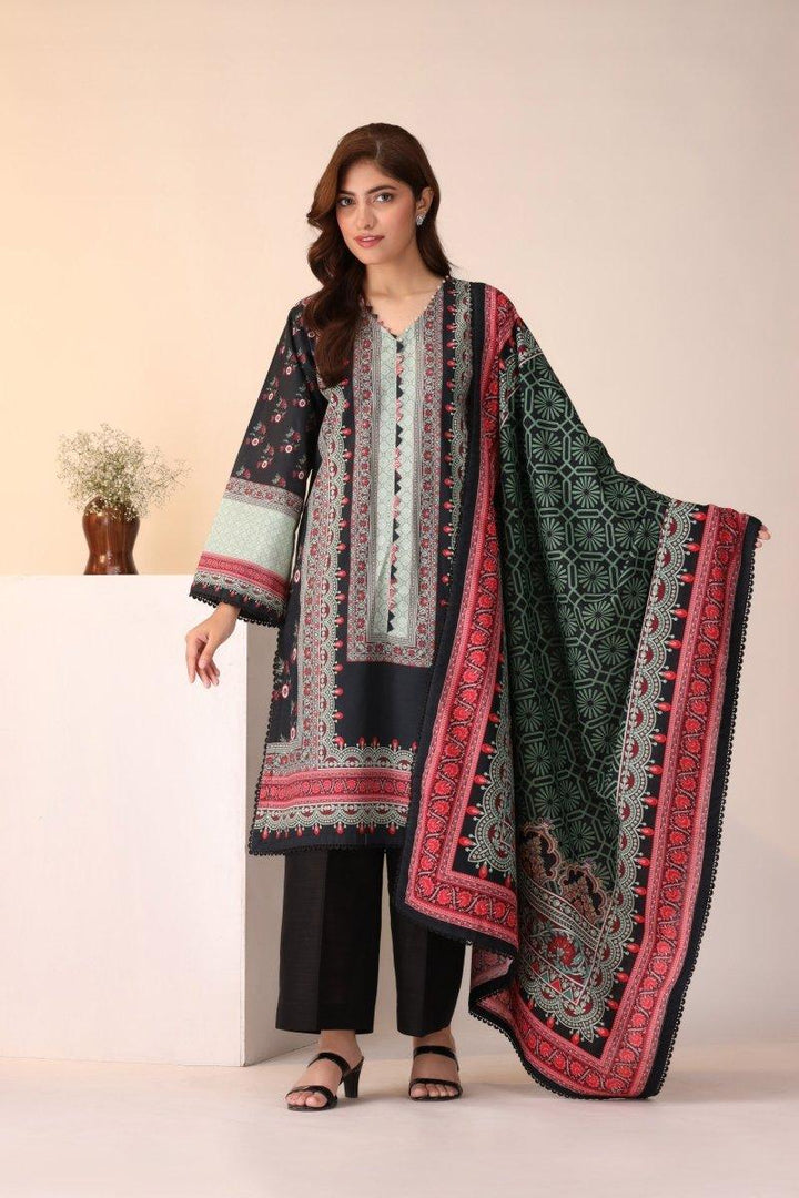 3 Piece Unstitched Black Khaddar - Jacquard Clothing