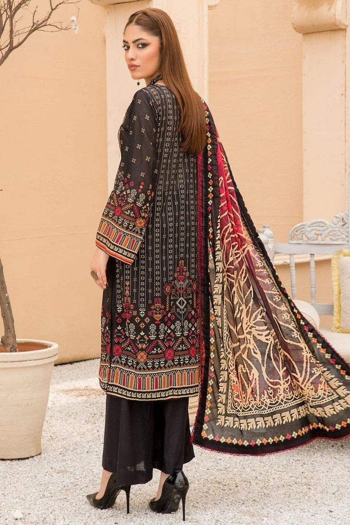 3 Piece Unstitched Black Lawn - Jacquard Clothing