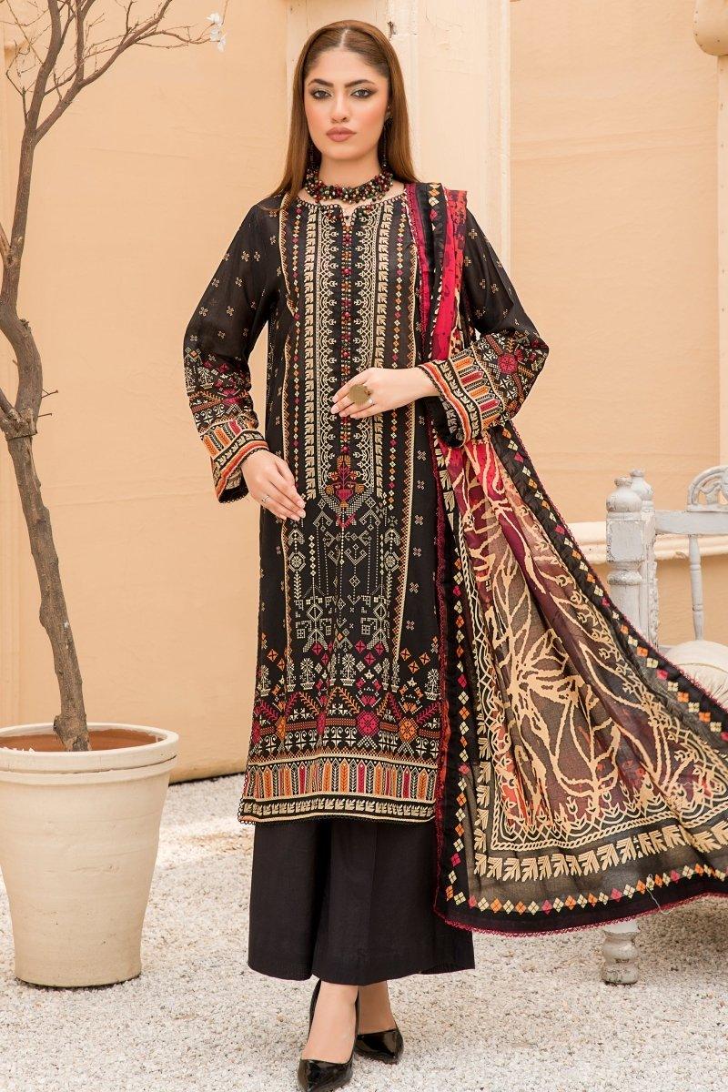 3 Piece Unstitched Black Lawn - Jacquard Clothing