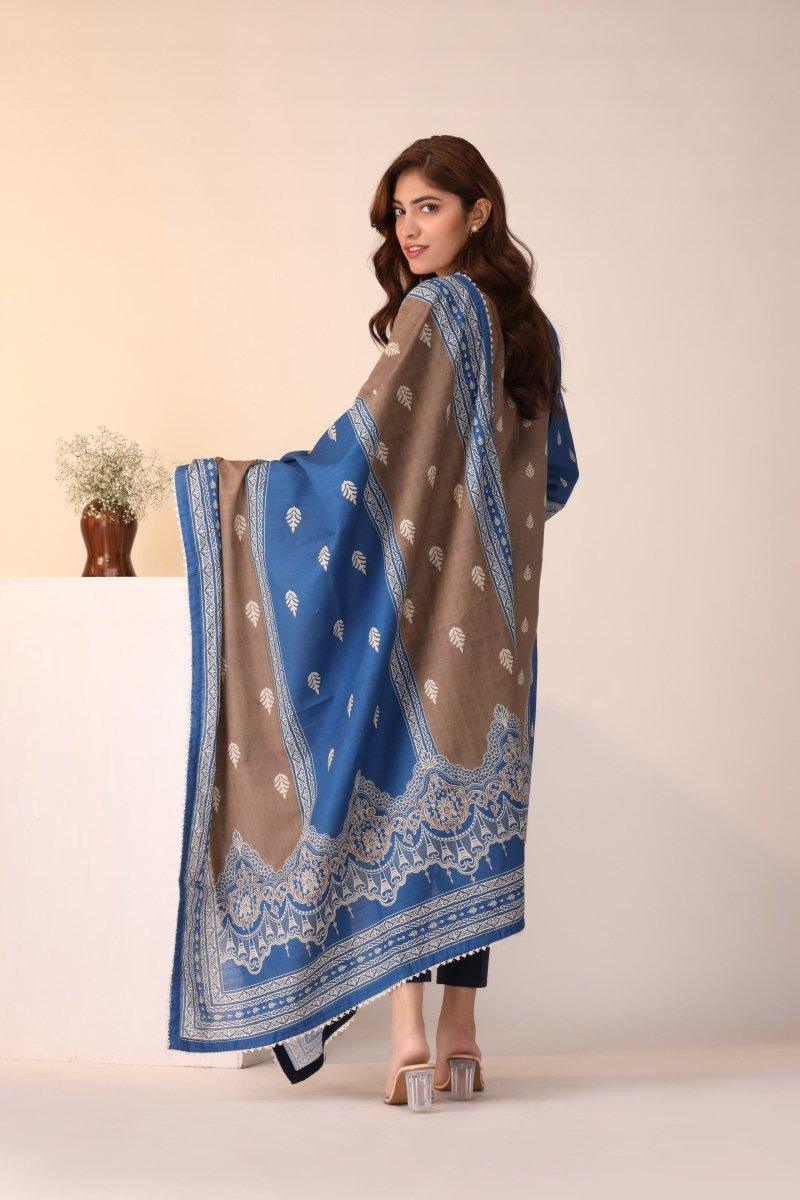 3 Piece Unstitched Blue Slub Khaddar - Jacquard Clothing