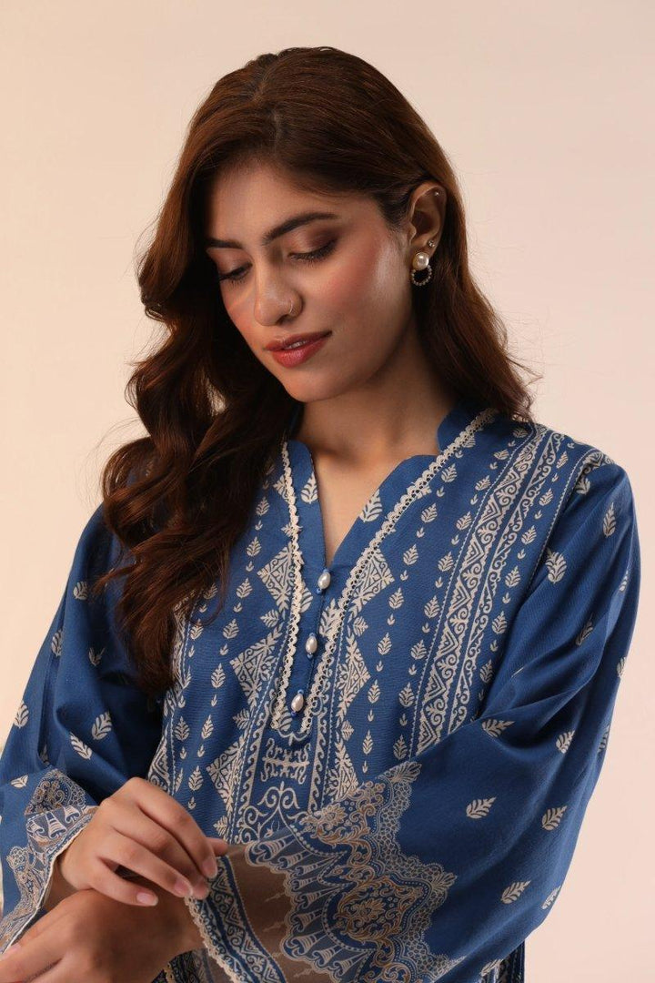 3 Piece Unstitched Blue Slub Khaddar - Jacquard Clothing