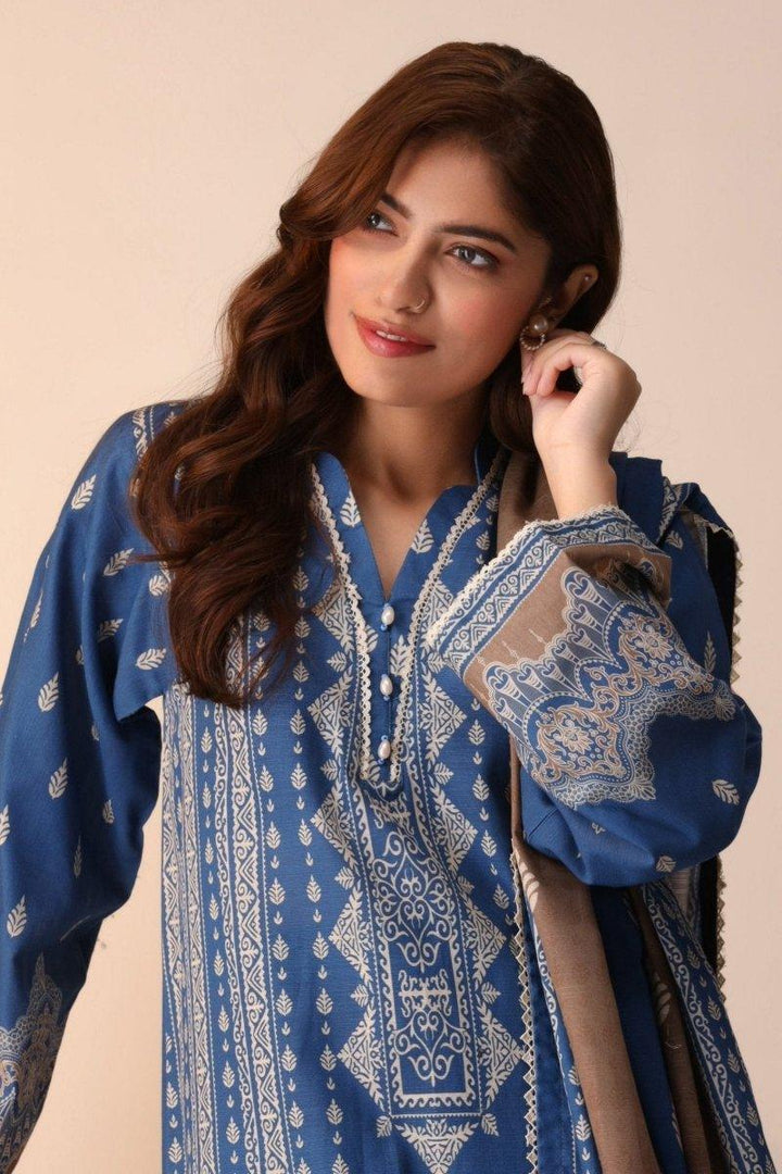 3 Piece Unstitched Blue Slub Khaddar - Jacquard Clothing