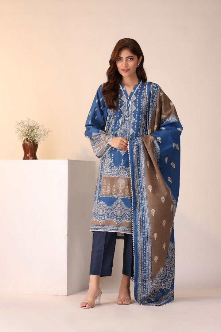 3 Piece Unstitched Blue Slub Khaddar - Jacquard Clothing