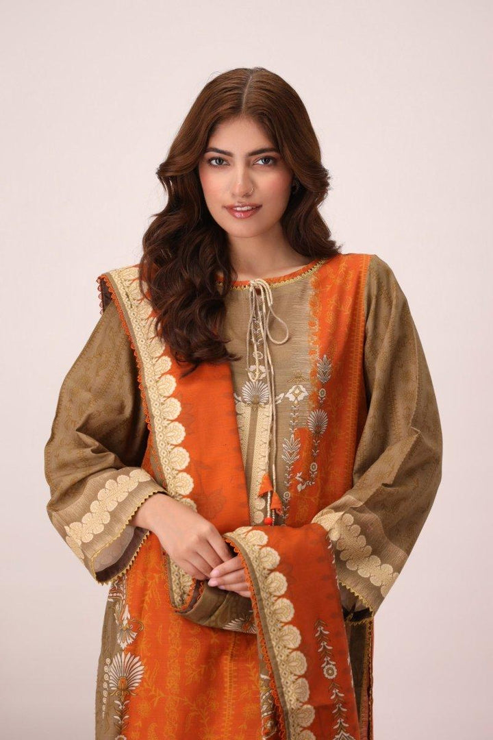 3 Piece Unstitched Bright Orange Khaddar - Jacquard Clothing