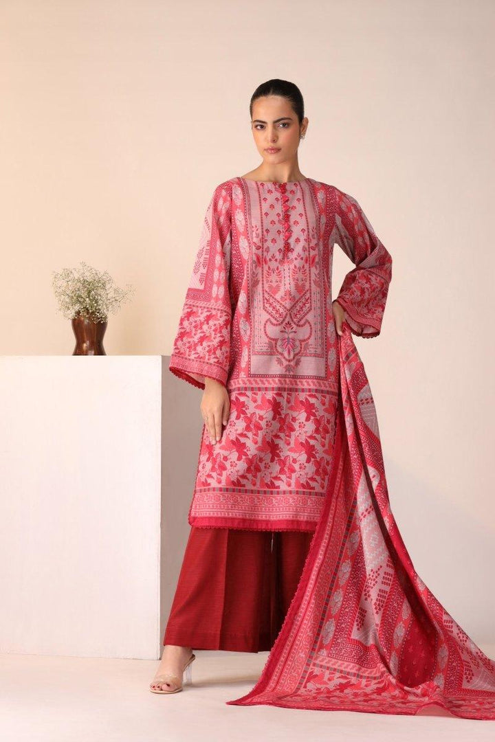 3 Piece Unstitched Cherry Red Khaddar - Jacquard Clothing