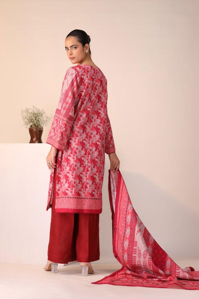 3 Piece Unstitched Cherry Red Khaddar - Jacquard Clothing