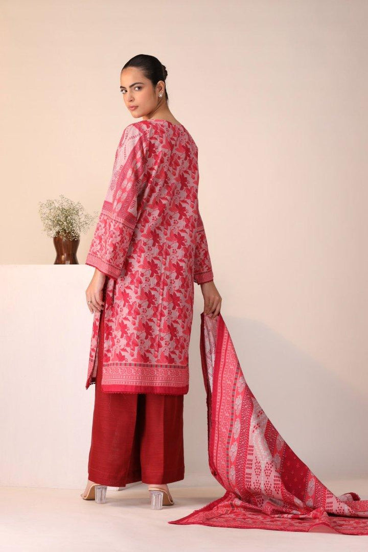 3 Piece Unstitched Cherry Red Khaddar - Jacquard Clothing