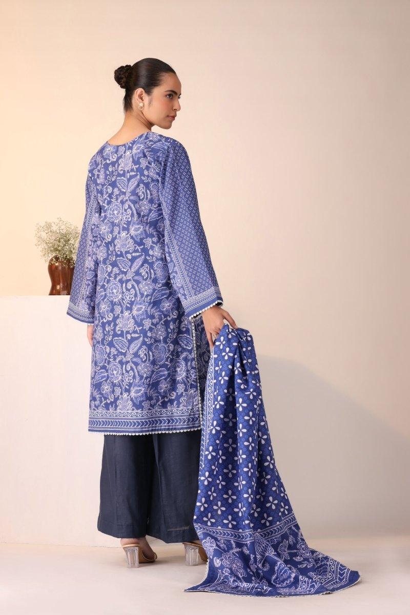 3 Piece Unstitched Chic Blue Khaddar - Jacquard Clothing