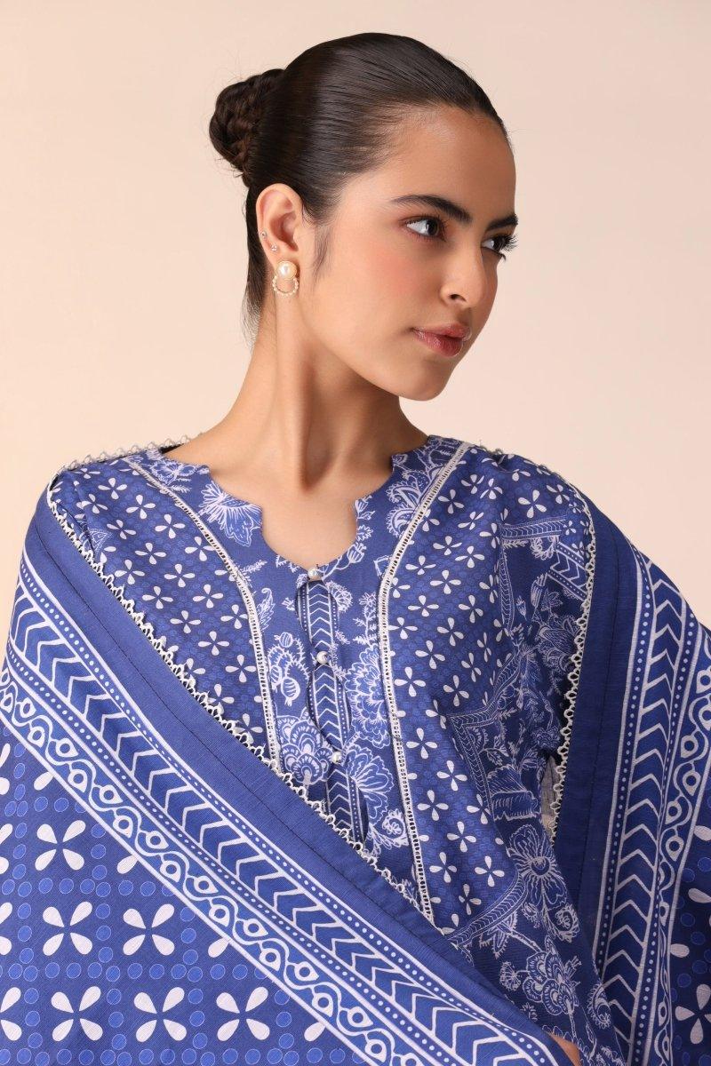 3 Piece Unstitched Chic Blue Khaddar - Jacquard Clothing