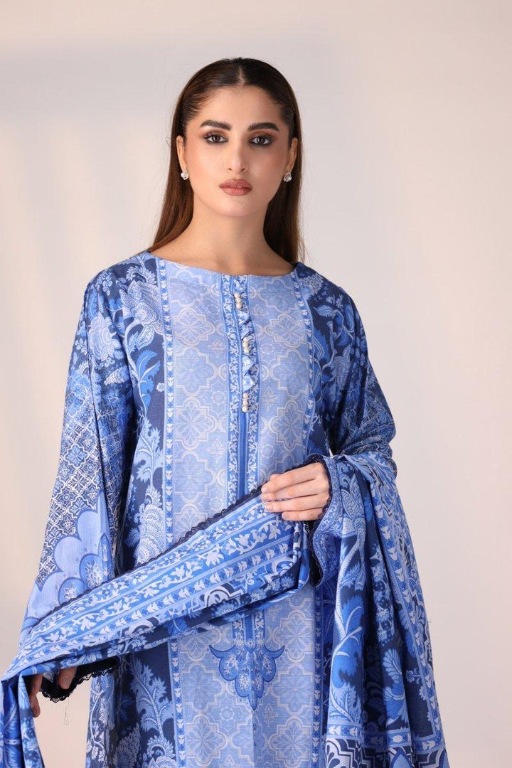 3 Piece Unstitched Cornflower Blue Khaddar - Jacquard Clothing