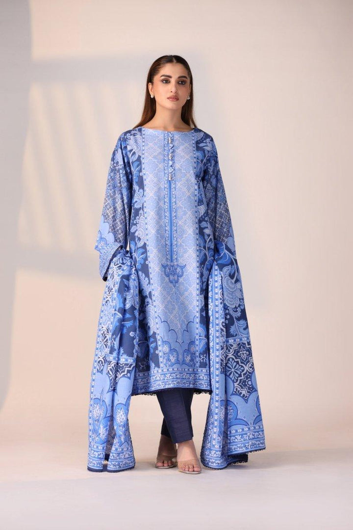 3 Piece Unstitched Cornflower Blue Khaddar - Jacquard Clothing