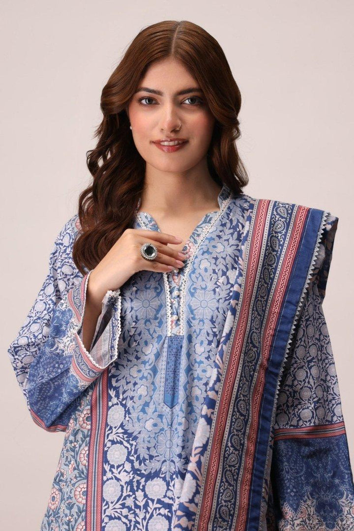 3 Piece Unstitched Denim Blue Khaddar - Jacquard Clothing