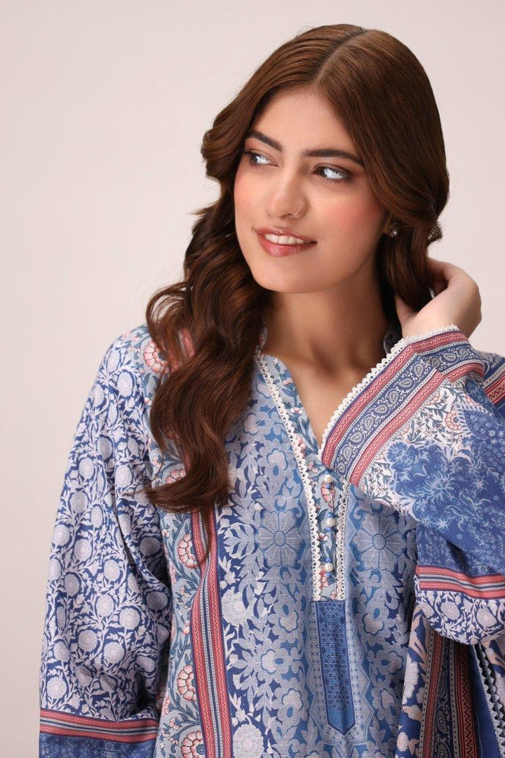 3 Piece Unstitched Denim Blue Khaddar - Jacquard Clothing