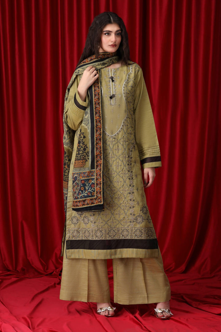 3 Piece Mud Brown Unstitched Khaddar - IM24SIGN1-S9 - Jacquard Clothing