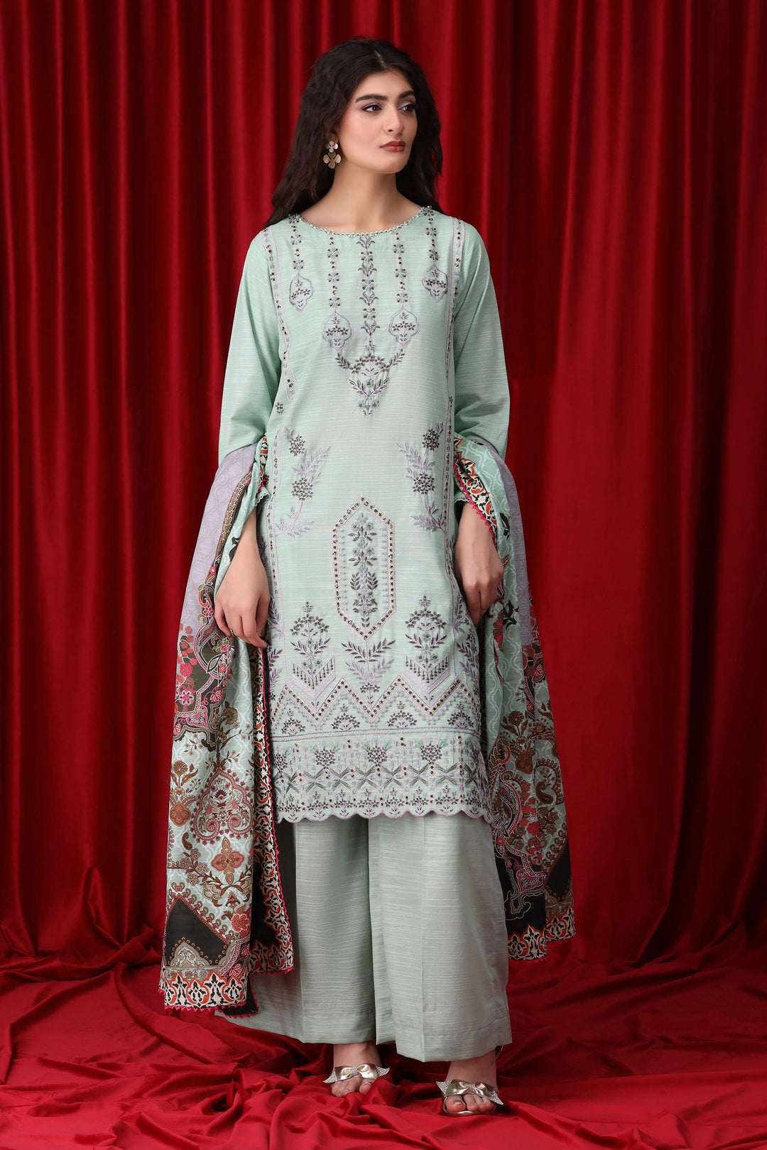 3 Piece Sea Green Unstitched Khaddar - IM24SIGN1-S6 - Jacquard Clothing