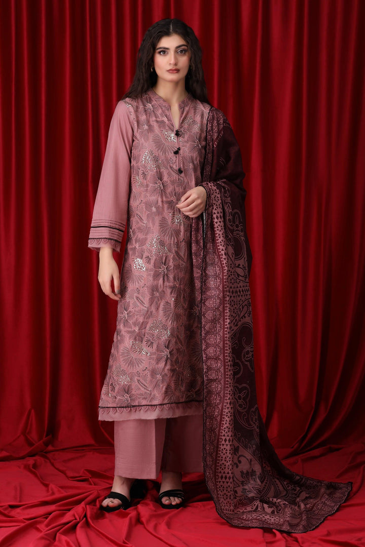 3 Piece Tea Pink Khaddar - IM24SIGN1-S10 - Jacquard Clothing