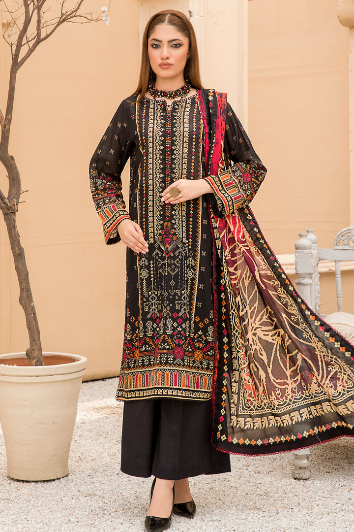 3 Piece Unstitched Black Printed Lawn - SU24V39-S9 - JACQUARD CLOTHING