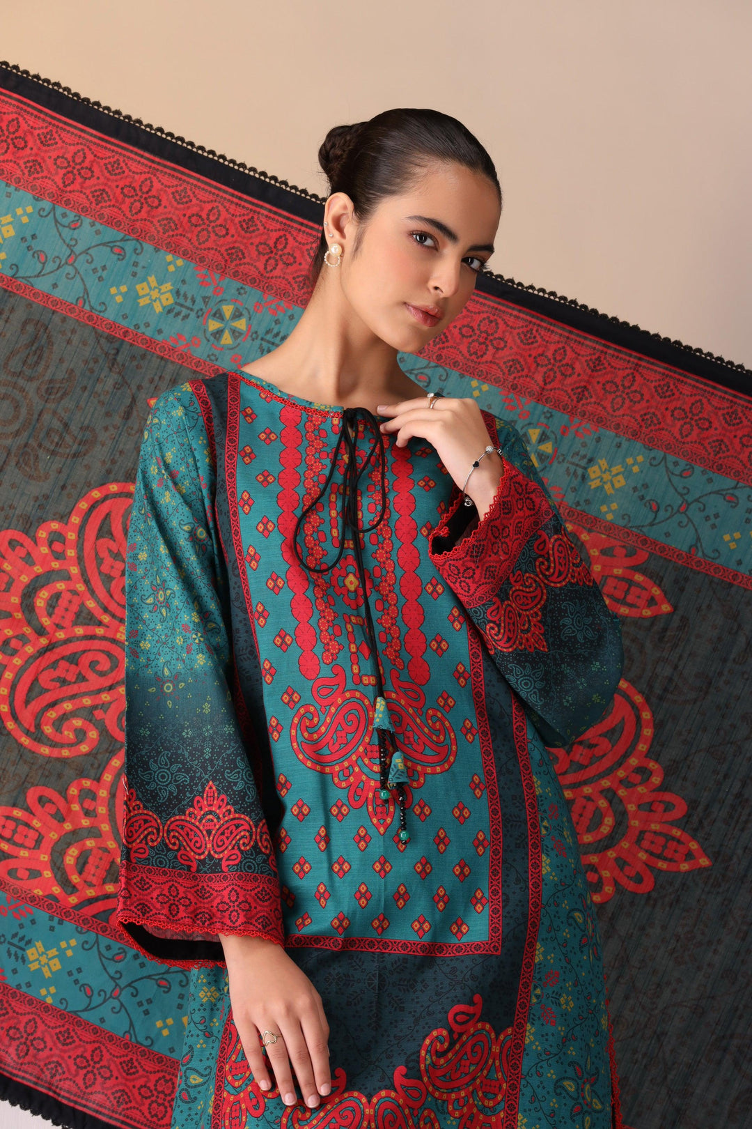 3 Piece Unstitched Green Khaddar - Jacquard Clothing