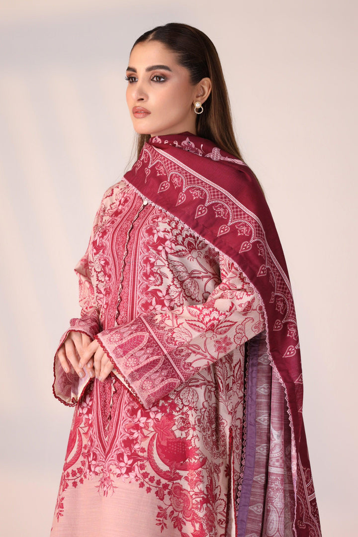 3 Piece Unstitched Maroon Khaddar - Jacquard Clothing