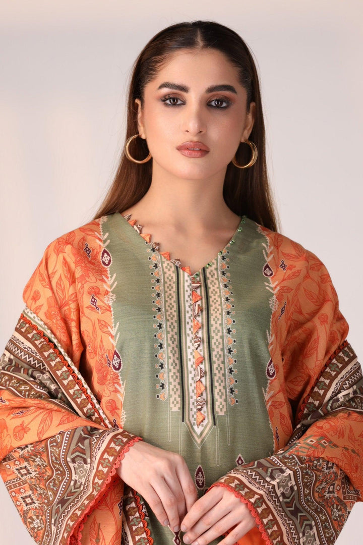 3 Piece Unstitched Orange Khaddar - Jacquard Clothing