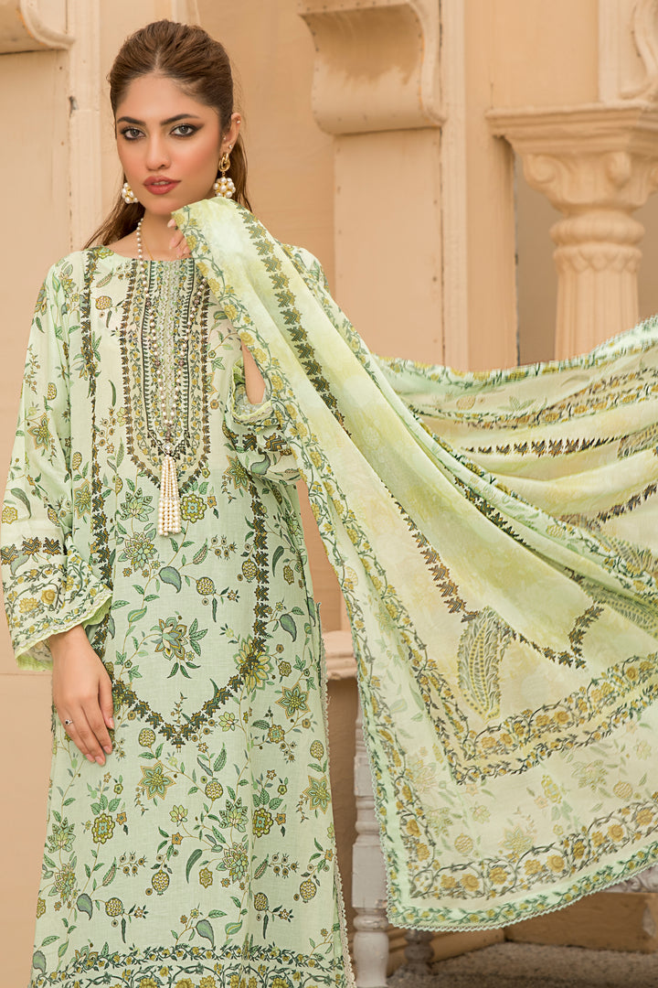 3 Piece Unstitched Pastel Green Printed Lawn - SU24V39-S4 - JACQUARD CLOTHING