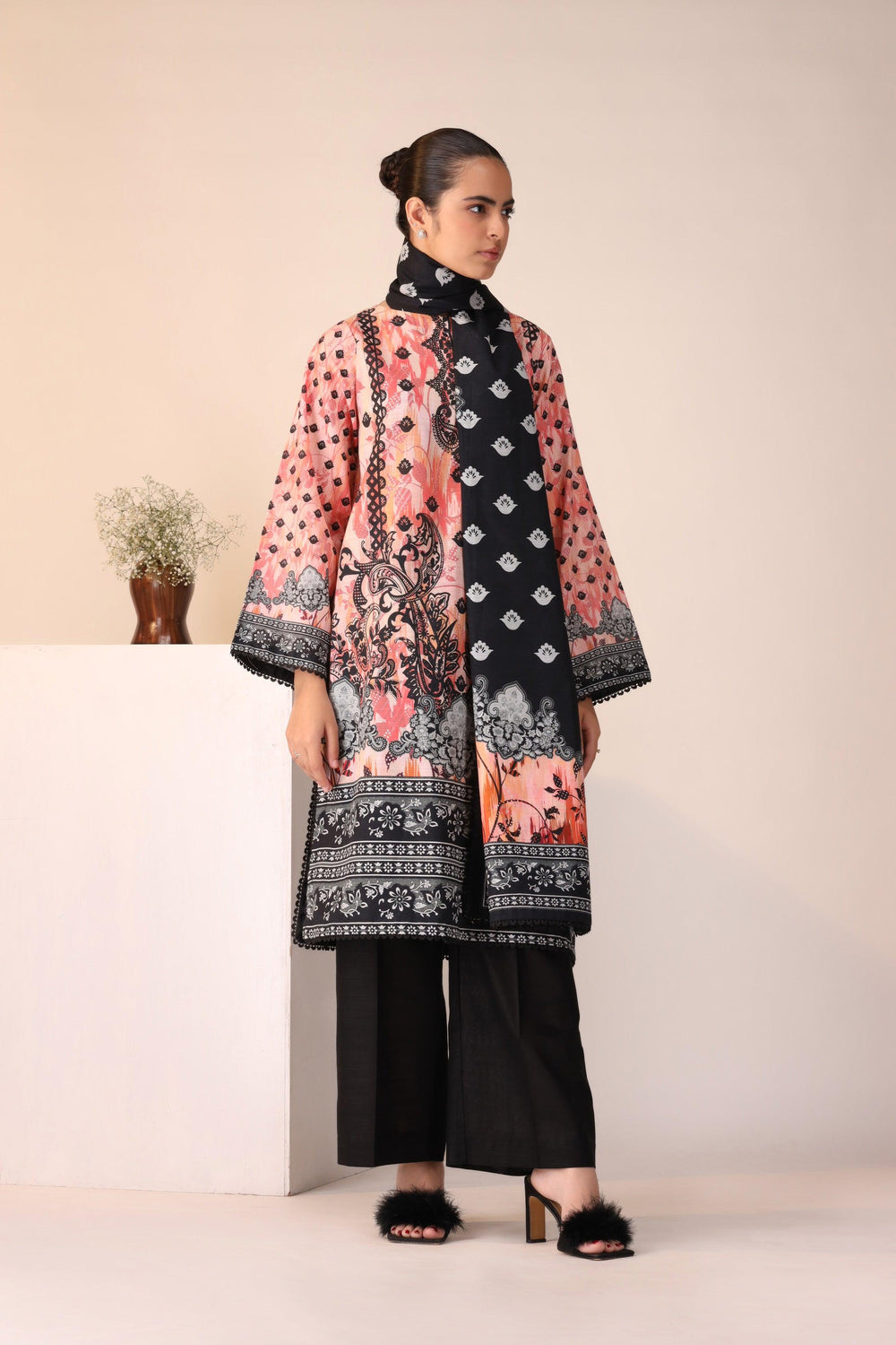 3 Piece Unstitched Peach Khaddar - Jacquard Clothing