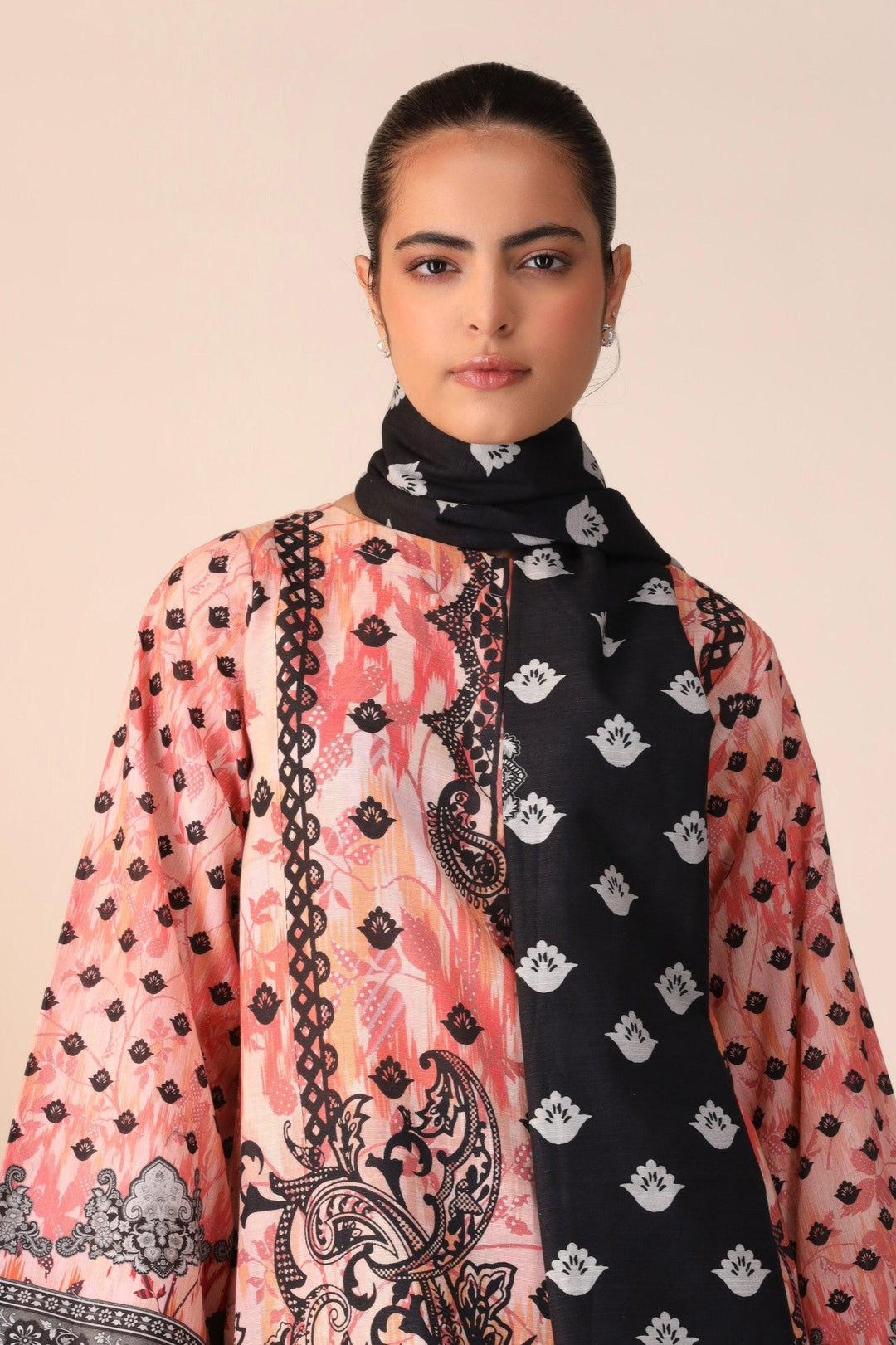 3 Piece Unstitched Peach Khaddar - Jacquard Clothing