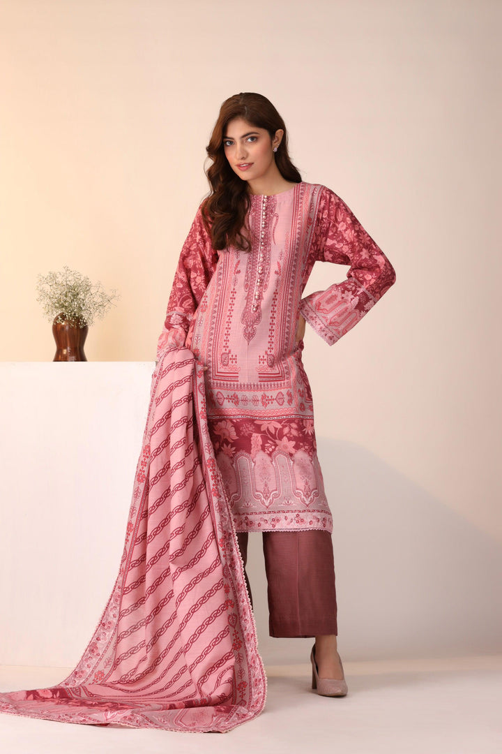 3 Piece Unstitched Pink Khaddar - Jacquard Clothing