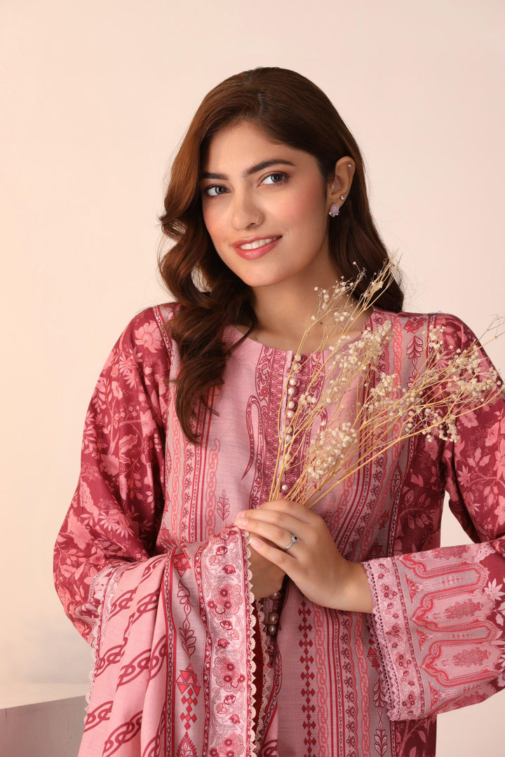 3 Piece Unstitched Pink Khaddar - Jacquard Clothing