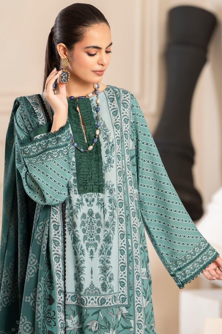 3 Piece Unstitched Linen Green - Jacquard Clothing