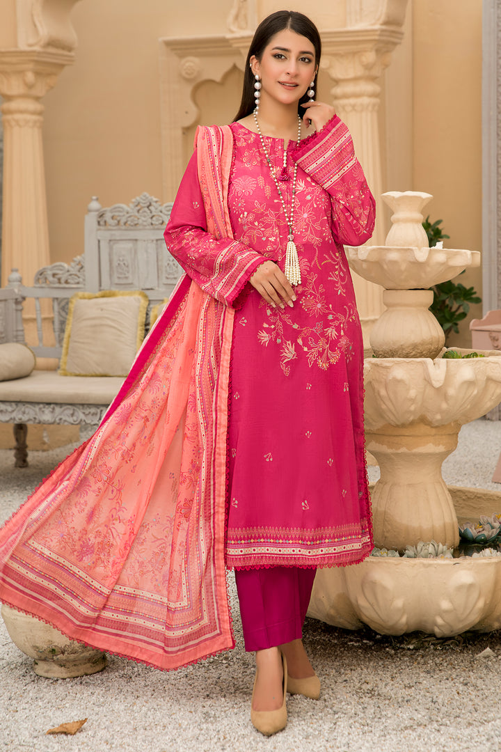 3 Piece Unstitched Raspberry Pink Printed Lawn - SU24V39-S10 - JACQUARD CLOTHING