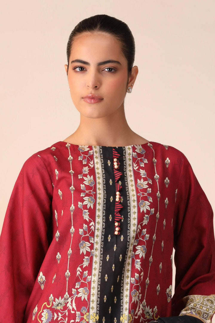 3 Piece Unstitched Red Khaddar - Jacquard Clothing