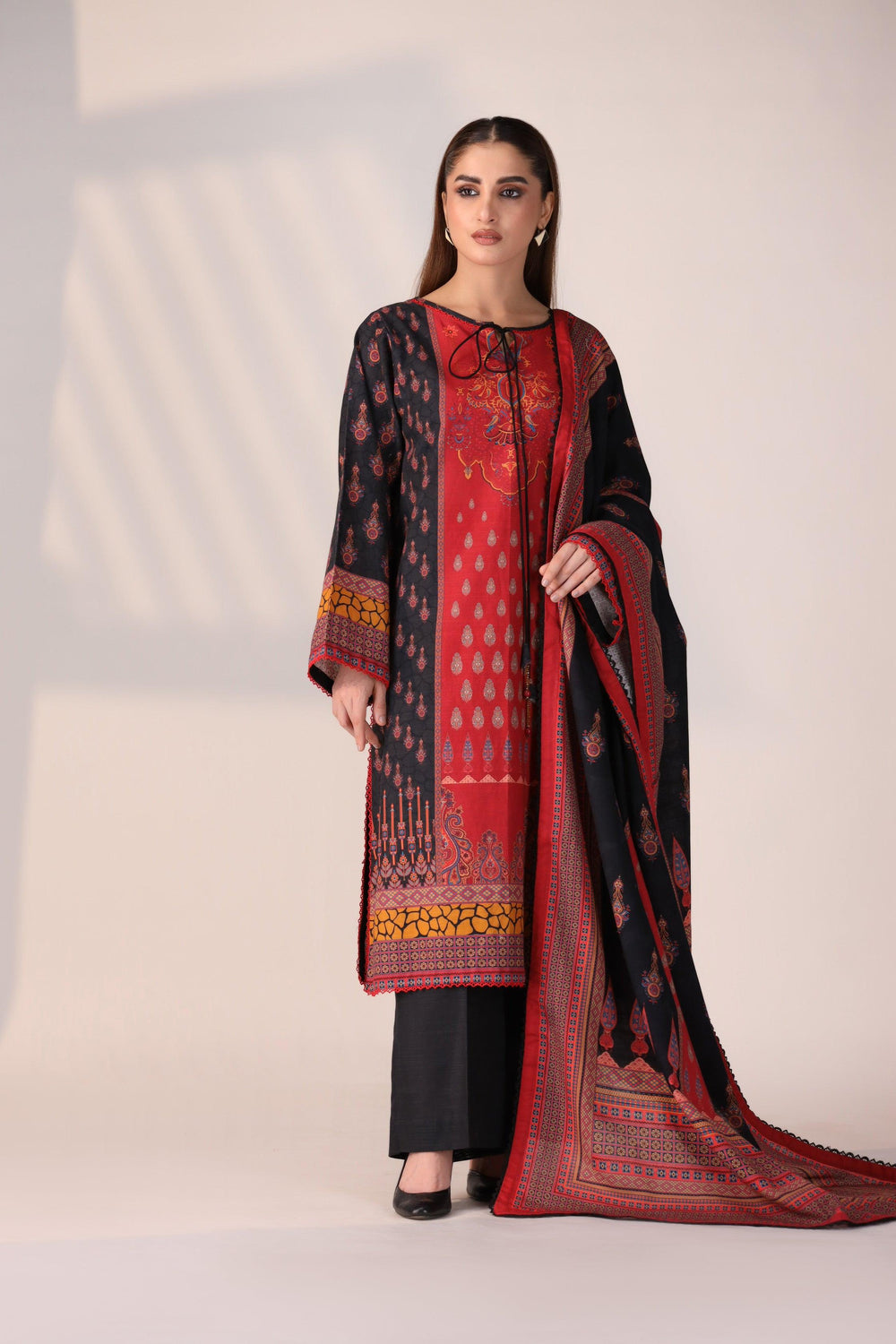 3 Piece Unstitched Rich Black Khaddar - Jacquard Clothing