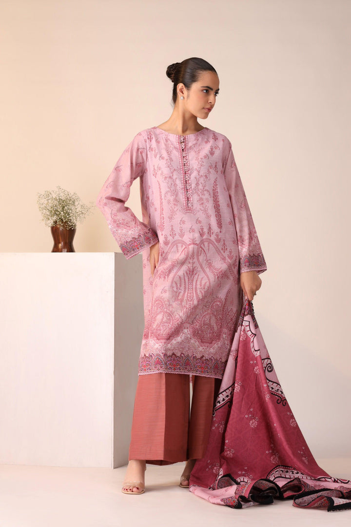 3 Piece Unstitched Tea Pink Khaddar - Jacquard Clothing