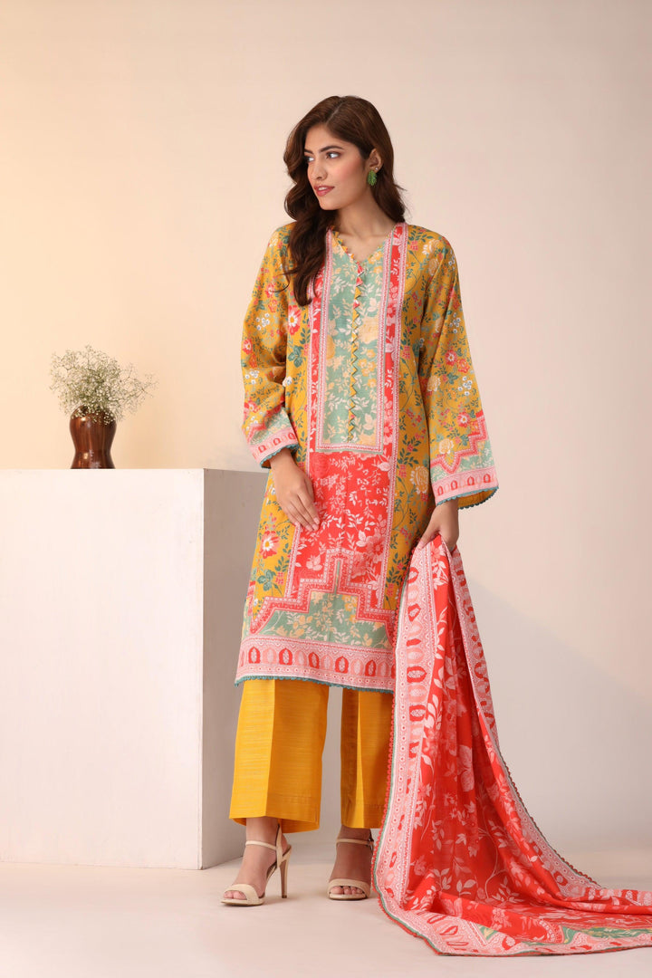 3 Piece Unstitched Yellow Khaddar - Jacquard Clothing