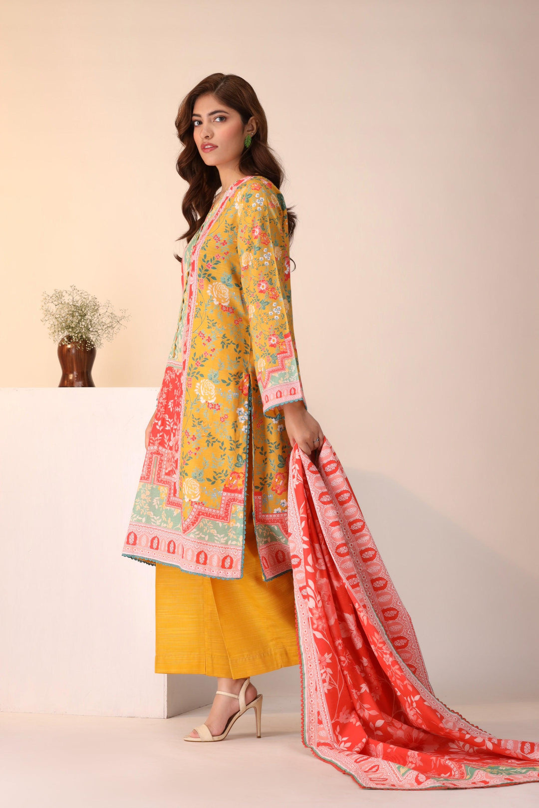 3 Piece Unstitched Yellow Khaddar - Jacquard Clothing