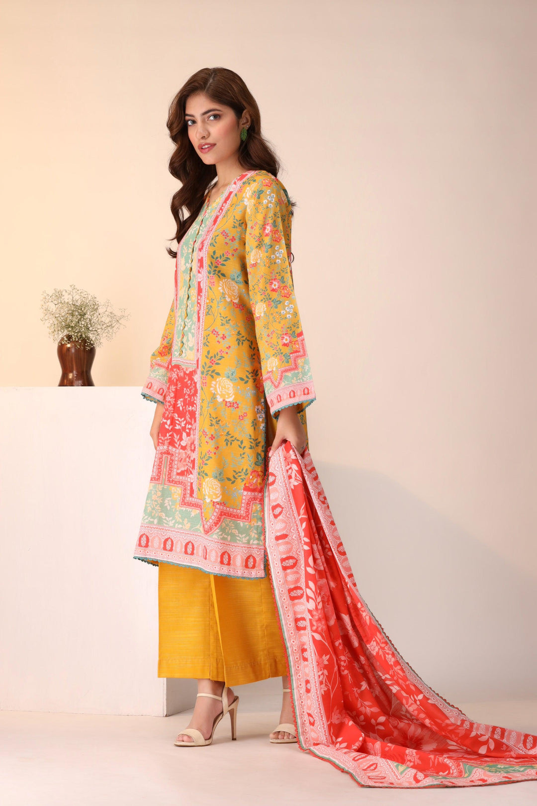 3 Piece Unstitched Yellow Khaddar - Jacquard Clothing