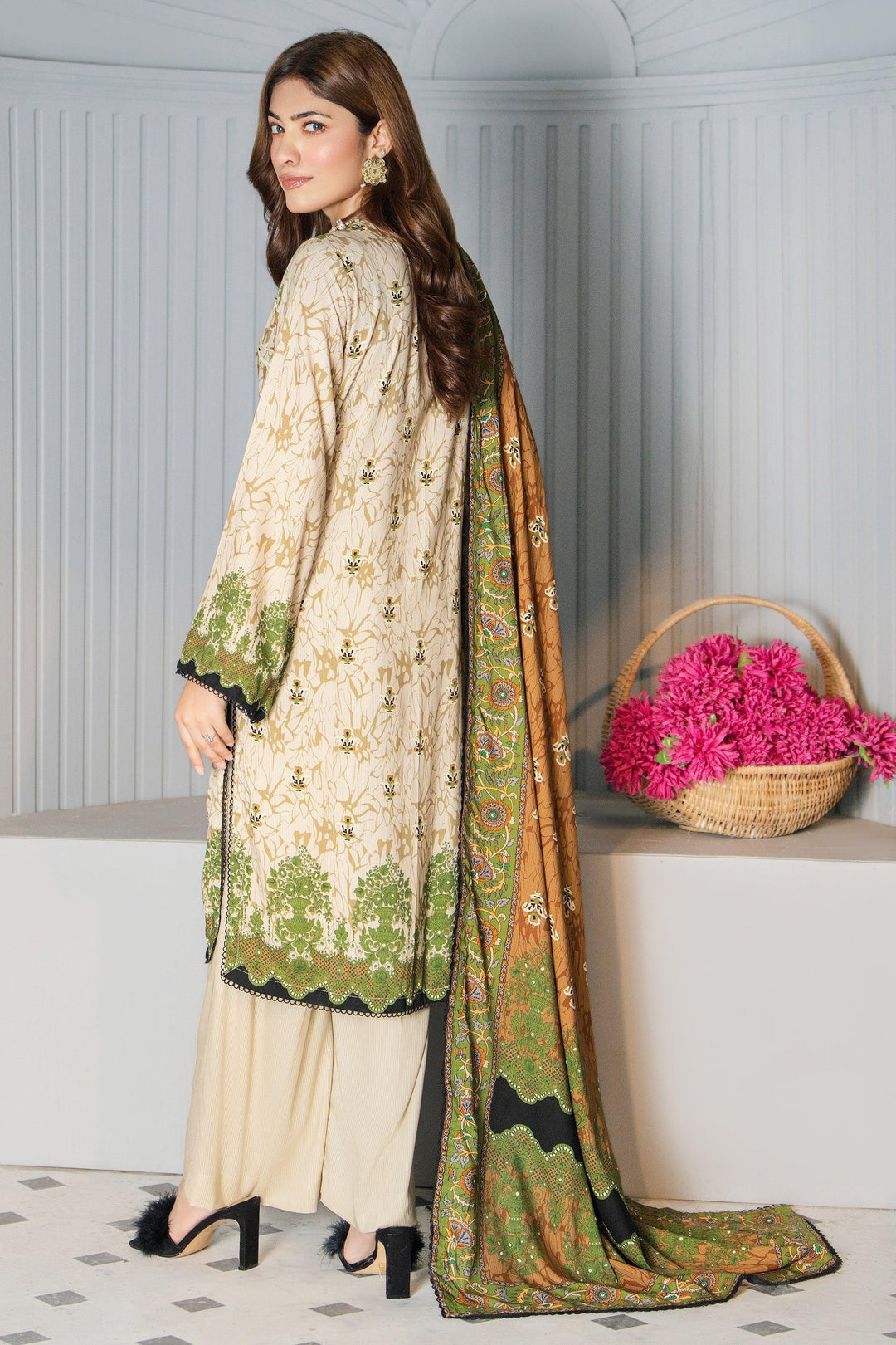 Unstitched Beige 3 Piece Linen - Jacquard Clothing