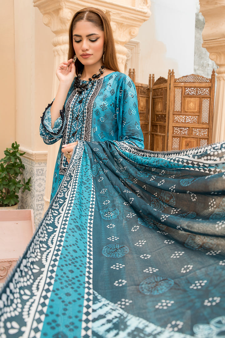 Blue Printed Lawn 3 Piece Unstitched - SU24V41-S3 - JACQUARD CLOTHING
