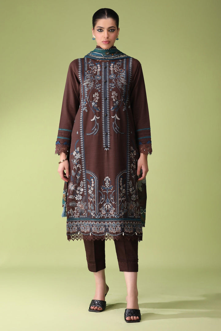 Coffee Brown 3 Piece Unstitched Khaddar - Jacquard Clothing