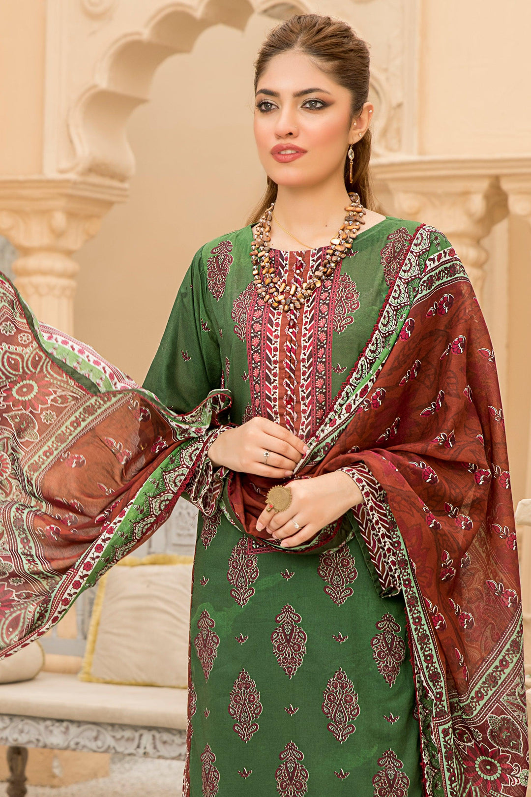 Green Unstitched 3 Piece Lawn - Jacquard Clothing