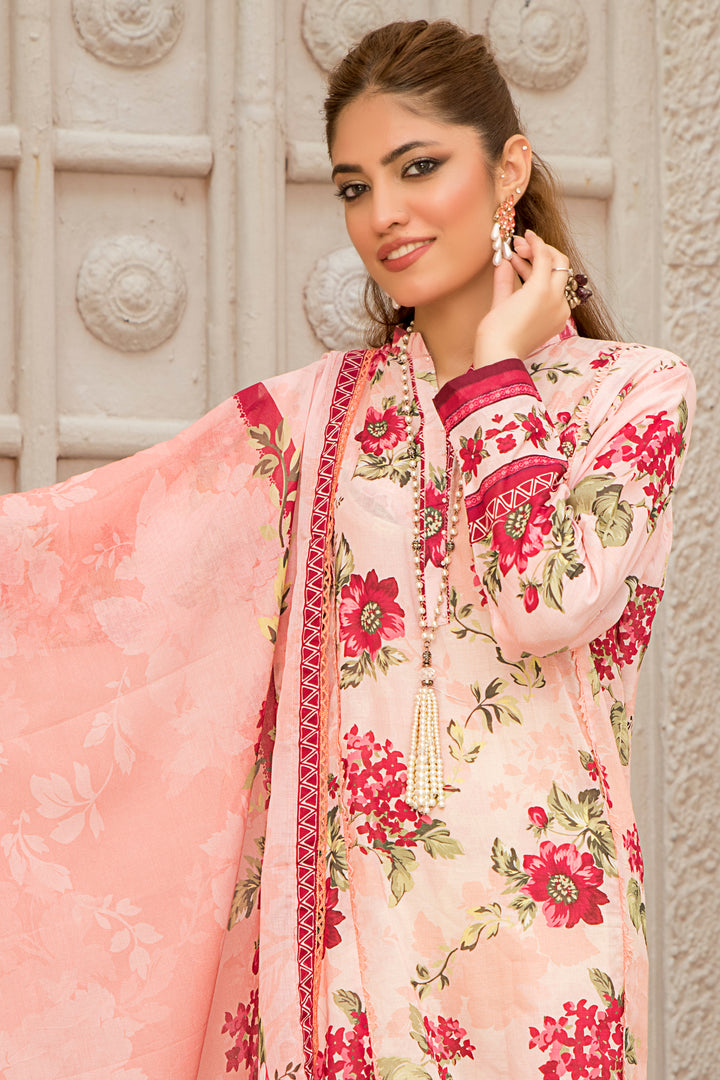 Light Peach Lawn 3 Piece Unstitched - Jacquard Clothing