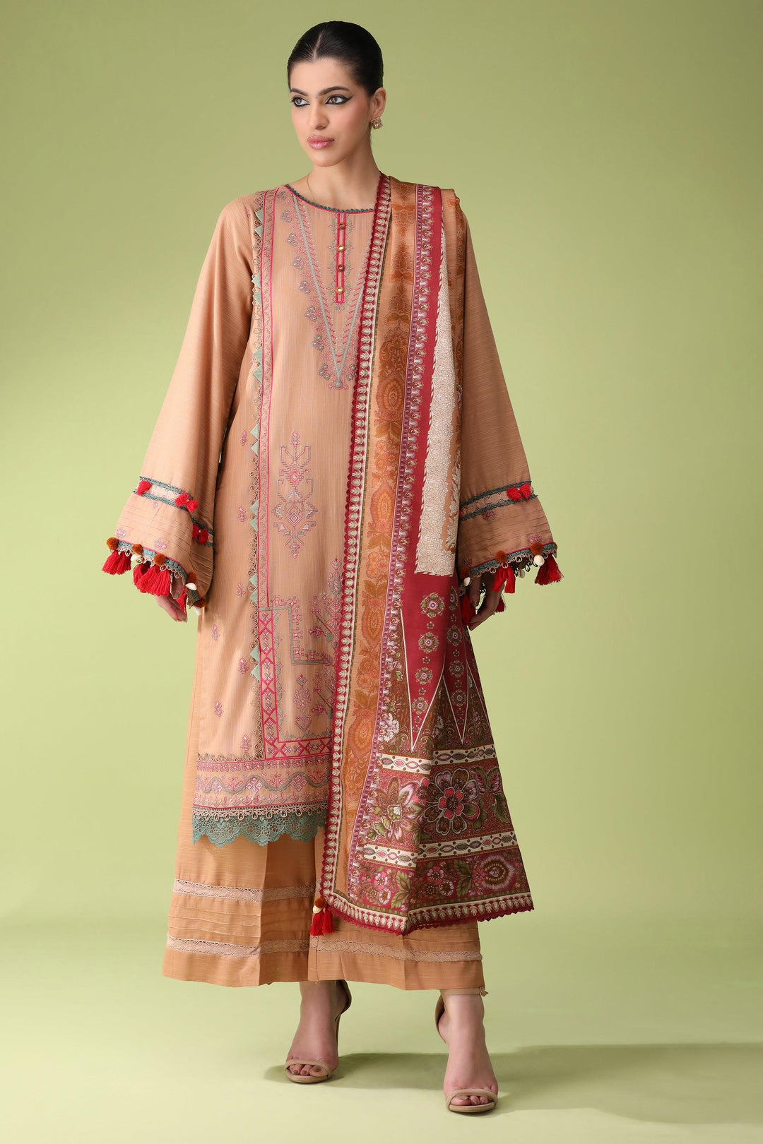 Mud Beige 3 Piece Unstitched Khaddar - Jacquard Clothing